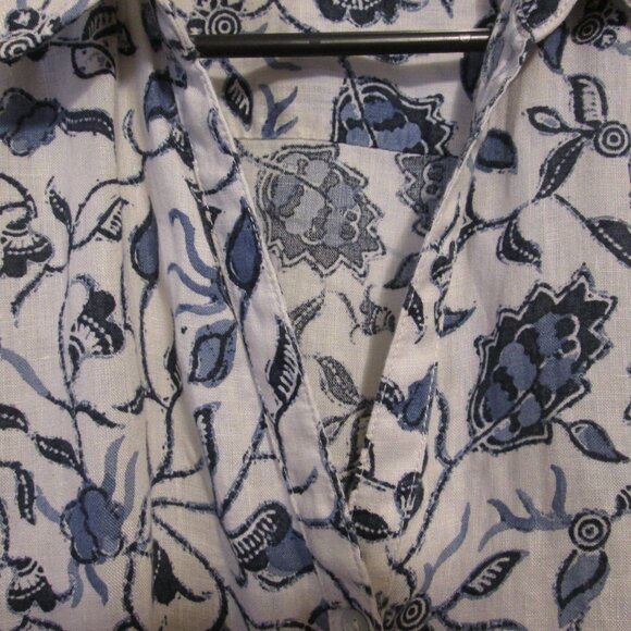 Rachael Zoe 100% Linen Blue & White Floral Tunic Top XL - Picture 3 of 7
